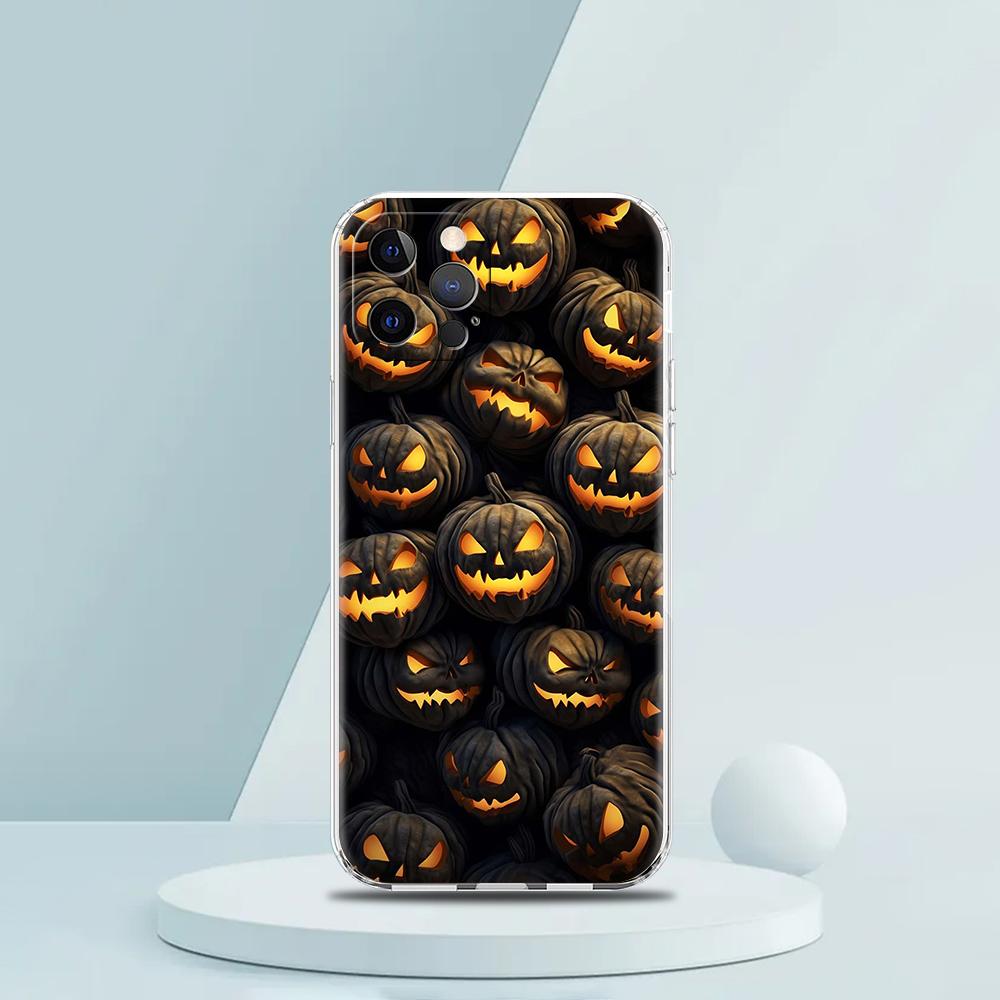 Soft TPU Transparent Phone Case Cover for iPhone 16 15 14 13 12 11 Pro Max XR 8 7 Plus Shockproof Shell Halloween Style Pattern