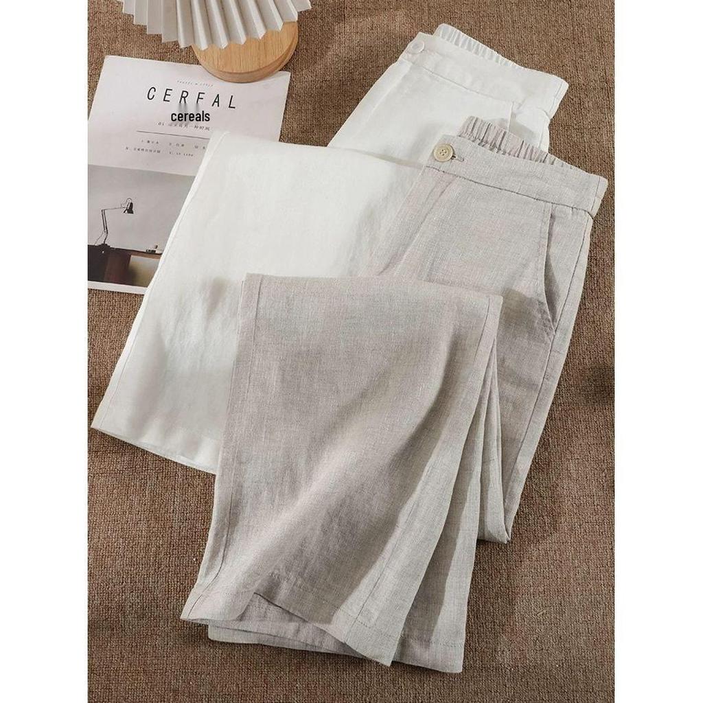 Women's High Waist Linen Wide-Leg Pants - 2026 New Style, Slimming, Casual, Cropped, and Straight Leg.