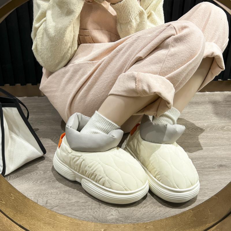 Down cloth cotton slipper bag heel winter warm down thickened fashion outside wear couple indoor cotton shoes