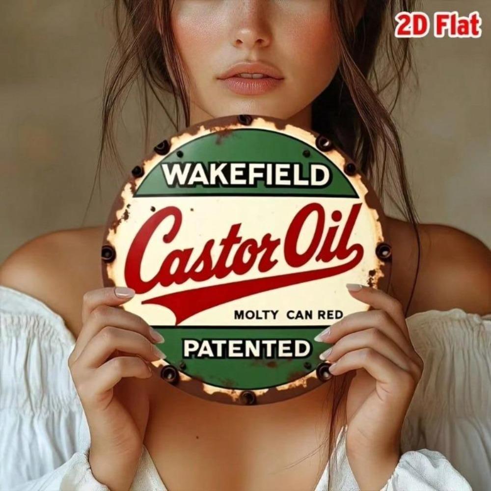 Vintage Retro Wakefield Castor Oil Metal Tin Sign Farmhouse Wall Decor