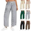 Damen Weite Bein Casual Hose mit Kordelzug Taille Lockerer Schnitt Leichte Hose mit Besatz und Taschen für den täglichen Gebrauch