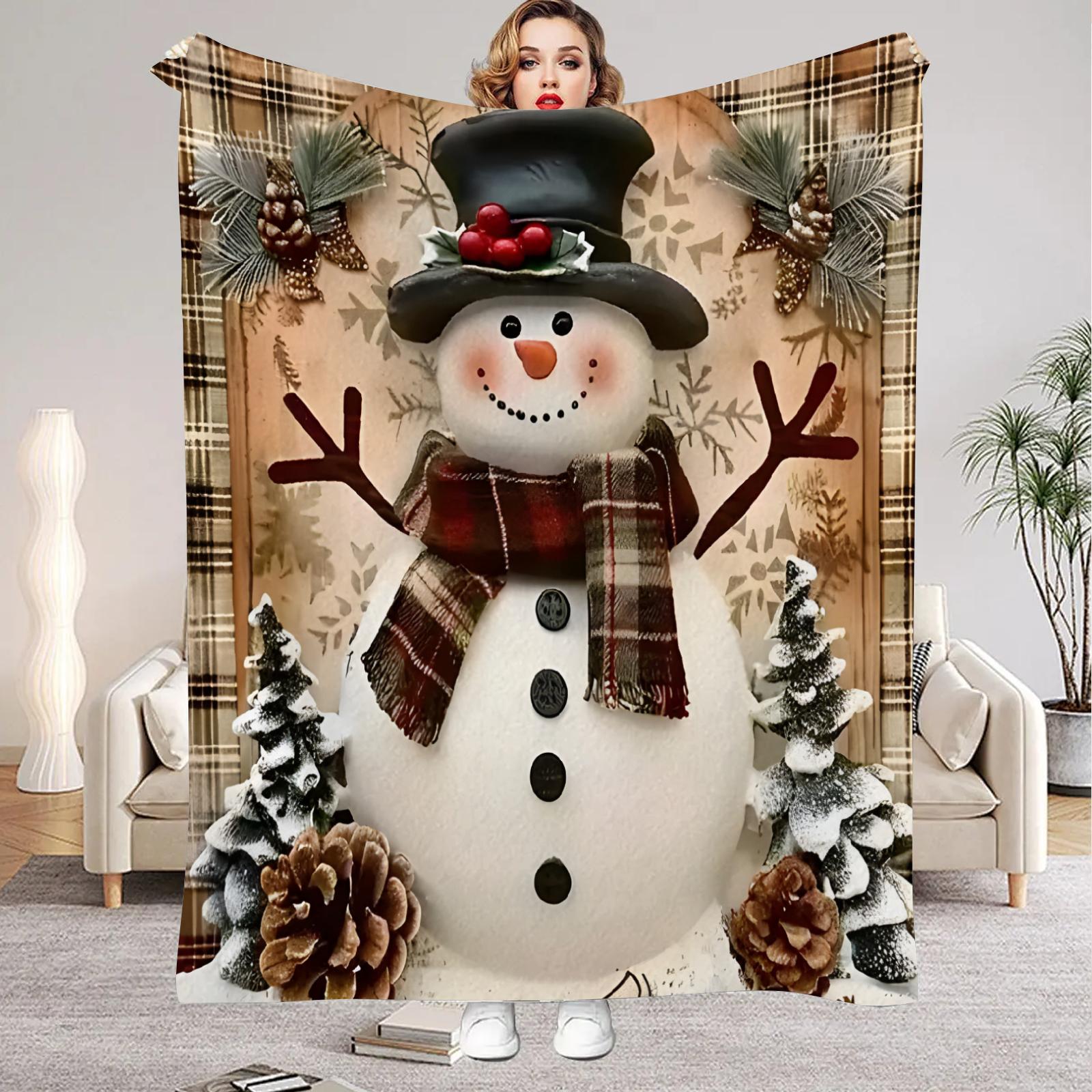 

1 шт. Плед с принтом рождественской елки и снеговика, гладкий фланелевый плед для дома, гостиной, спальни, украшение, новогодний, рождественский подарок 30x40in