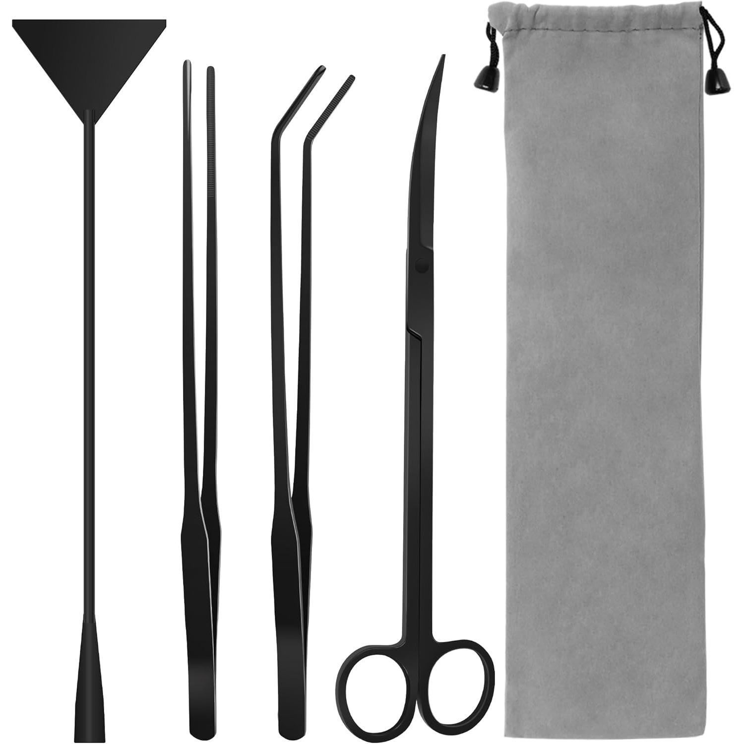 Aquarium Aquascape Tools Kit, 4 in 1 Anti-Rust Aquatic Plant Aquascaping Tool Stainless SteelAquarium Tank Clean Fish Tank Aquascape Tools Sets чёрный