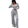 Women's Two-piece Set with A Square Trendy Striped Design Comfortable Casual Pajama New Striped Long-sleeved Wide-leg Pants