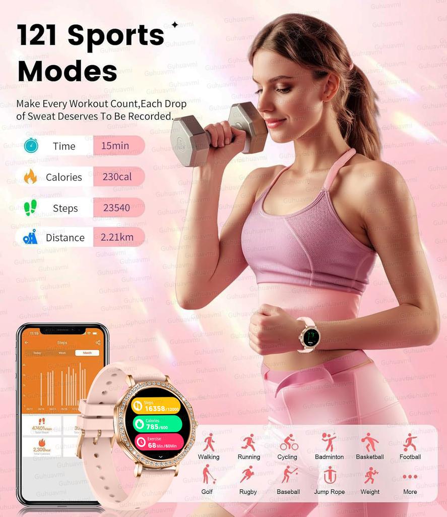 New Luxury Diamond Smart Watch For Women 8mm Ultra Thin Body Bluetooth Call Heart Rate IP68 Waterproof Smartwatch Rose Gold