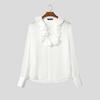 INCERUN Men Long Sleeve Stand Ruffled Neck Shirts Casual Buttons Mesh Sheer Tops