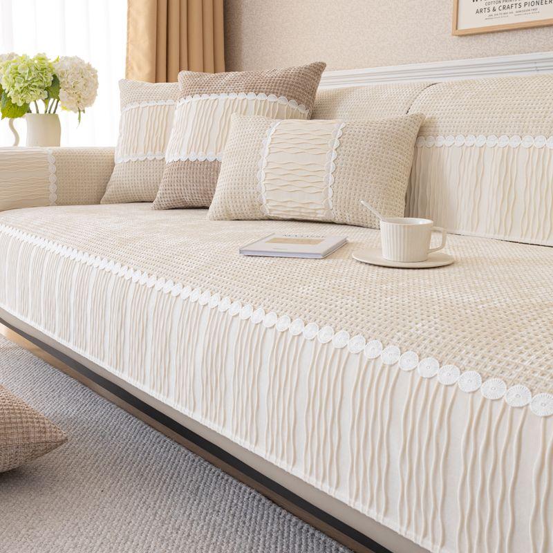 1pc Chenille Sofa Cover, Modern Minimalist Design Non-Slip Furniture Protector for Living Room, Bedroom, Office - Fits Armchair To 4-Seater Sofa