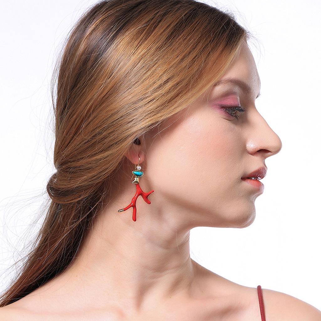 Classic Branch Acrylic Resin Drop Earrings Red Enamel Coral Antlers Earrings Ins