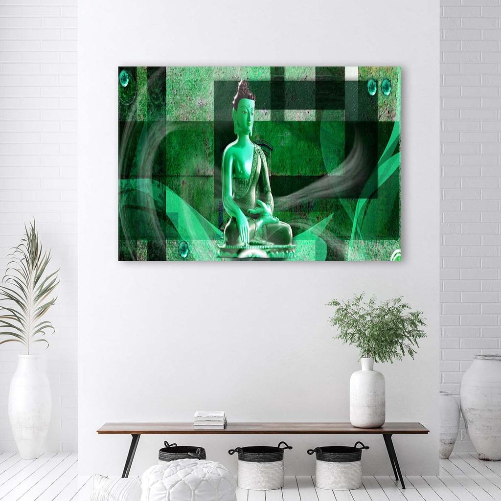 Canvas Print, Buddha On Geometric Background - Green