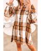 Azura Exchange Khaki Plaid Ruffled Sleeve Shirt Dress