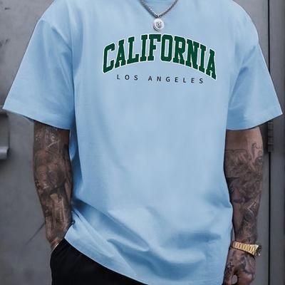 T-shirt Casual Sportiva Estiva da Uomo 100% Cotone Larga con Stampa Lettere California Comoda Girocollo Manica Corta Top