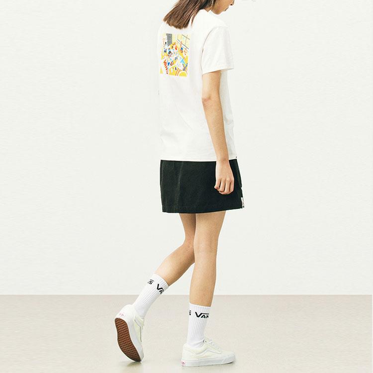 Vans X Tian Ran Collaboration Fun Pattern Large Print Trendy Sports Casual Short Sleeve T-Shirt Women Tops White VN0A5F4CFS8