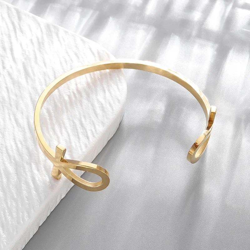 High Quality Titanium Steel Polished C Shape 6mm Open Bracelet Men's Fashion Punk Casual Cuff Bangles Couple Jewelry