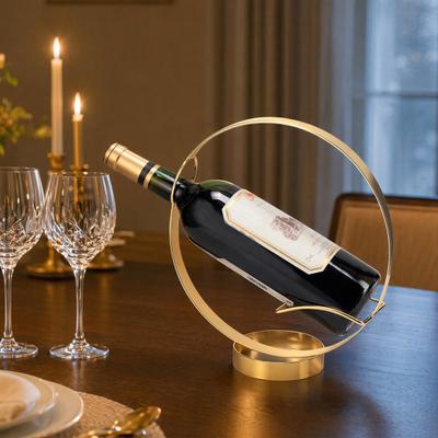 Single Wine Bottle Holder for Countertop, Modern Metal Wine Rack Stand with Round Base, Elegant Gift for Home Bar Kitchen Decor
