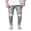 Men's Stretch Denim Skinny Pants Motorcycle Ripped Black Jeans