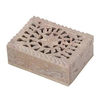10.16 Cm Soapstone Floral Carving Storage Jewellery Box