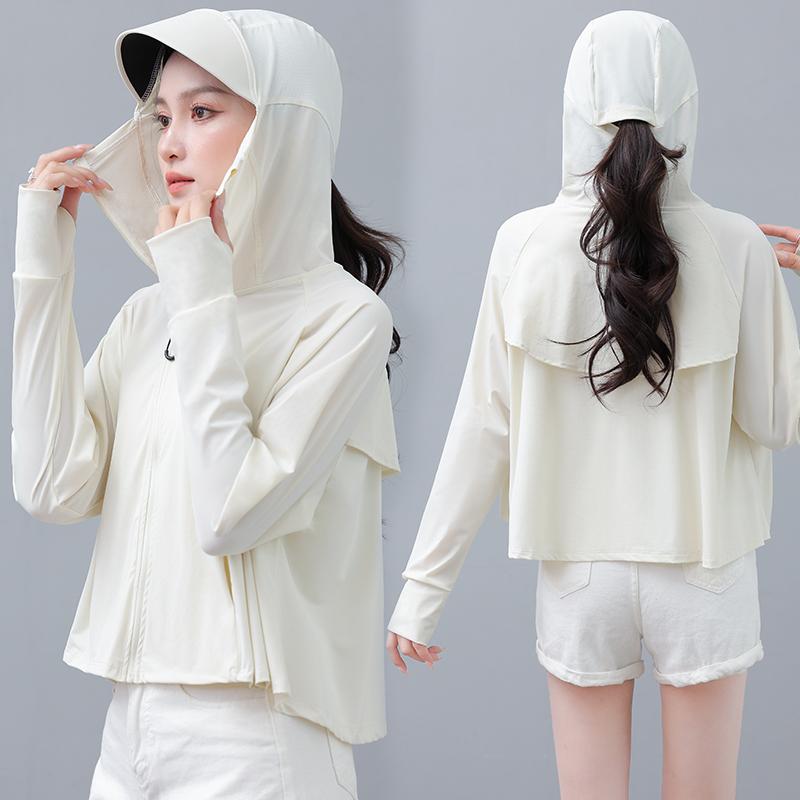 UPF100+Outdoor Sunscreen Clothes Women's Big Brimmed Hoodie Anti UV Cool Coat Casual Quick Drying Breathable Long Sleeved Skin Clothes