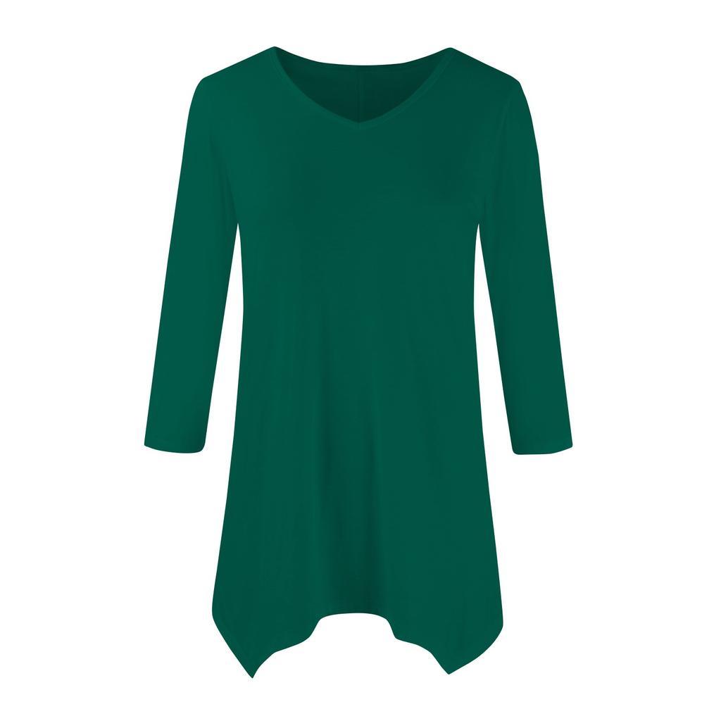 Women's Fashion Casual V-neck Seven-point Sleeve Shirt Belted Loose Comfortable Top