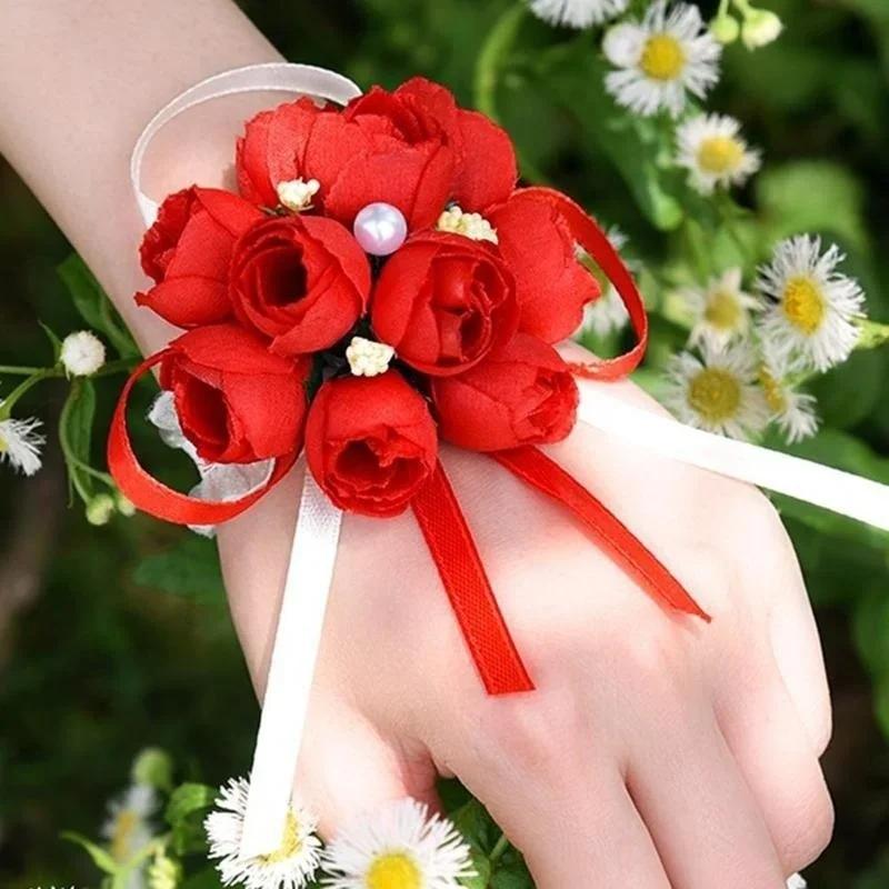 1 STÜCK Rose Handgelenk-Corsage Brautjungfern Schwestern Handblumen Künstliche Brautblumen Für Hochzeitsfeier Dekoration Brautball