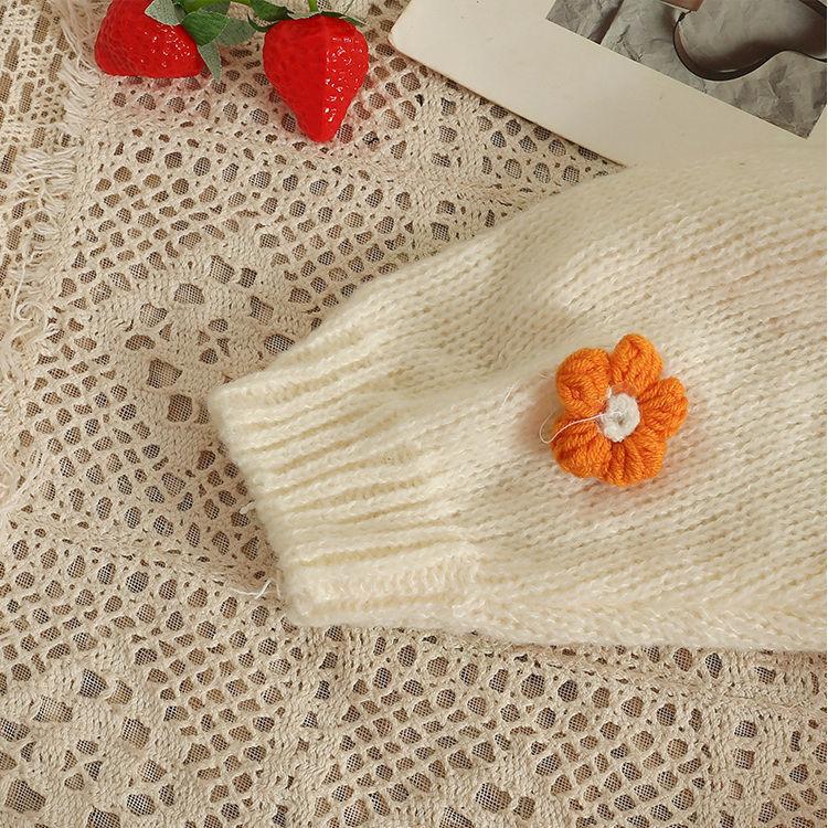 Kawaii sweter w kwiaty sweter damski Harajuku śliczny trójwymiarowy dekoracyjny sweter z długim rękawem Y2k przycięty sweter z dzianiny