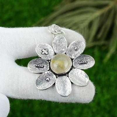 Natural Golden Rutile Gemstone Pendant 925 Sterling Silver Jewelry For Girls