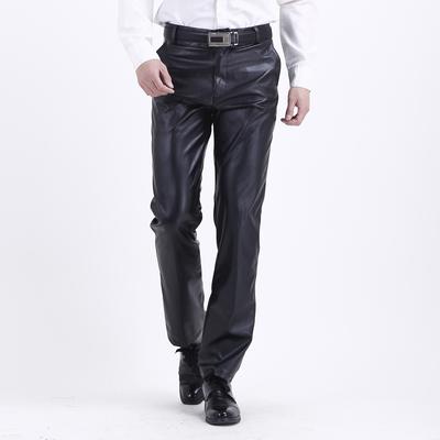 Herren Übergröße Casual PU Lederhose Gerade Hohe Taille Einfarbig Hose