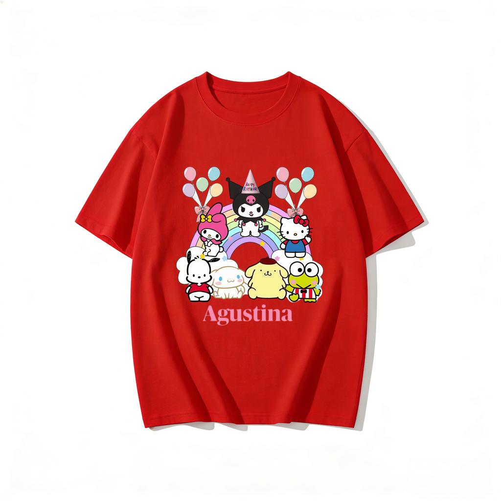 2026 New Sanrio Characters Birthday Cartoon Print Tshirt Family Matching Outfits Casual Short Sleeve Tee for Women Unisex Kids Tee