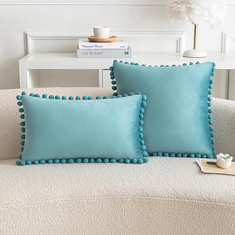 Ins Style Home Fabric Model Room Sofa Pillow Case Hair Ball Velvet Sofa Cushion Rectangular Shape