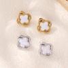 Exquisite Double-Layer Four-Leaf Clover Shell Titanium Steel Stud Earrings - Women's Non-Fading Jewelry