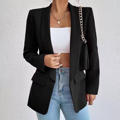 Chaqueta Deportiva Elegante para Mujer de Color Sólido, Manga Larga, Abotonadura Sencilla - Corte Holgado, Silueta Clásica, Costuras de Alta Calidad