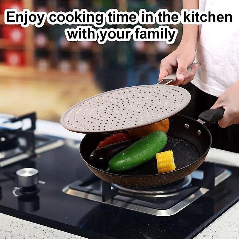 Silicone Kitchen Splatter Screen with Handle Heat-resisting Oil Splash Guard Drain Board Cover Kitchen Frying Pan Cooking Tools