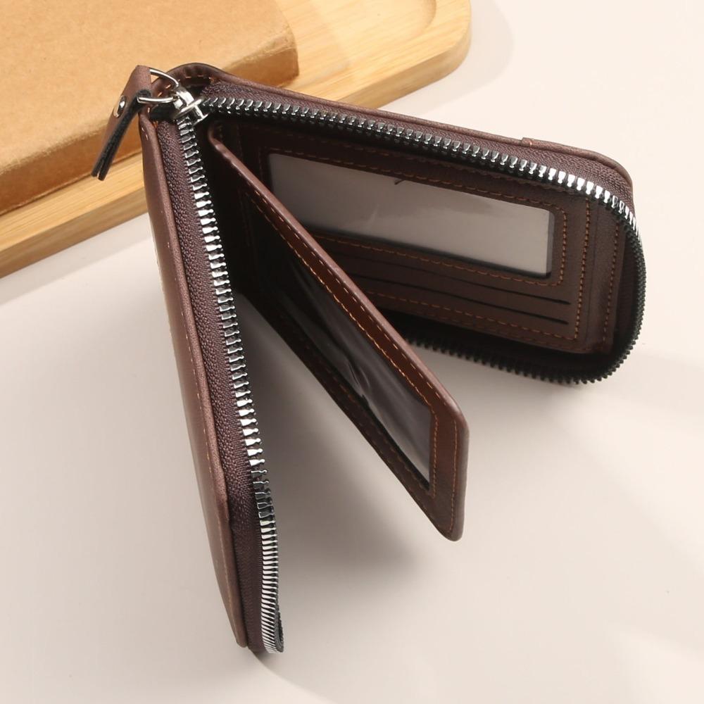 Zipper Men Short Wallet PU Leather ID Card Holder Fashion Business Clutch Bag  Gift
