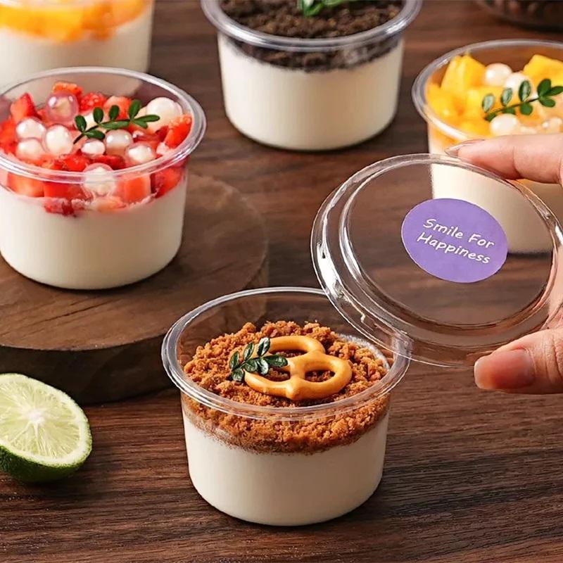Disposable Dessert Serving Cups with Lids 50PCS 150ML Plastic for Pudding Ice Cream Cake Restaurant Takeout