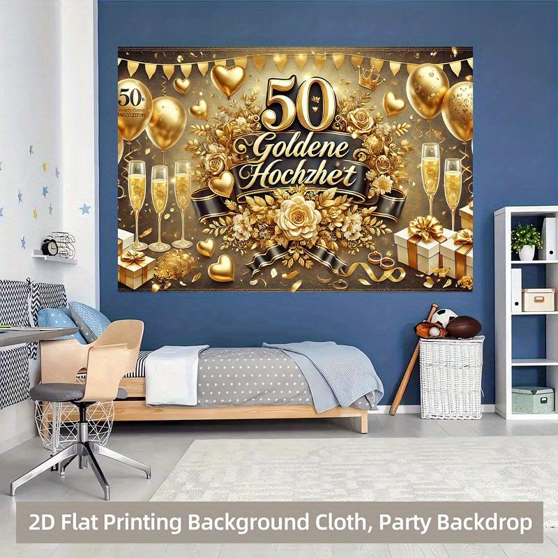 1 piece of 2D background fabric, golden polyester for wedding celebration of 50th anniversary