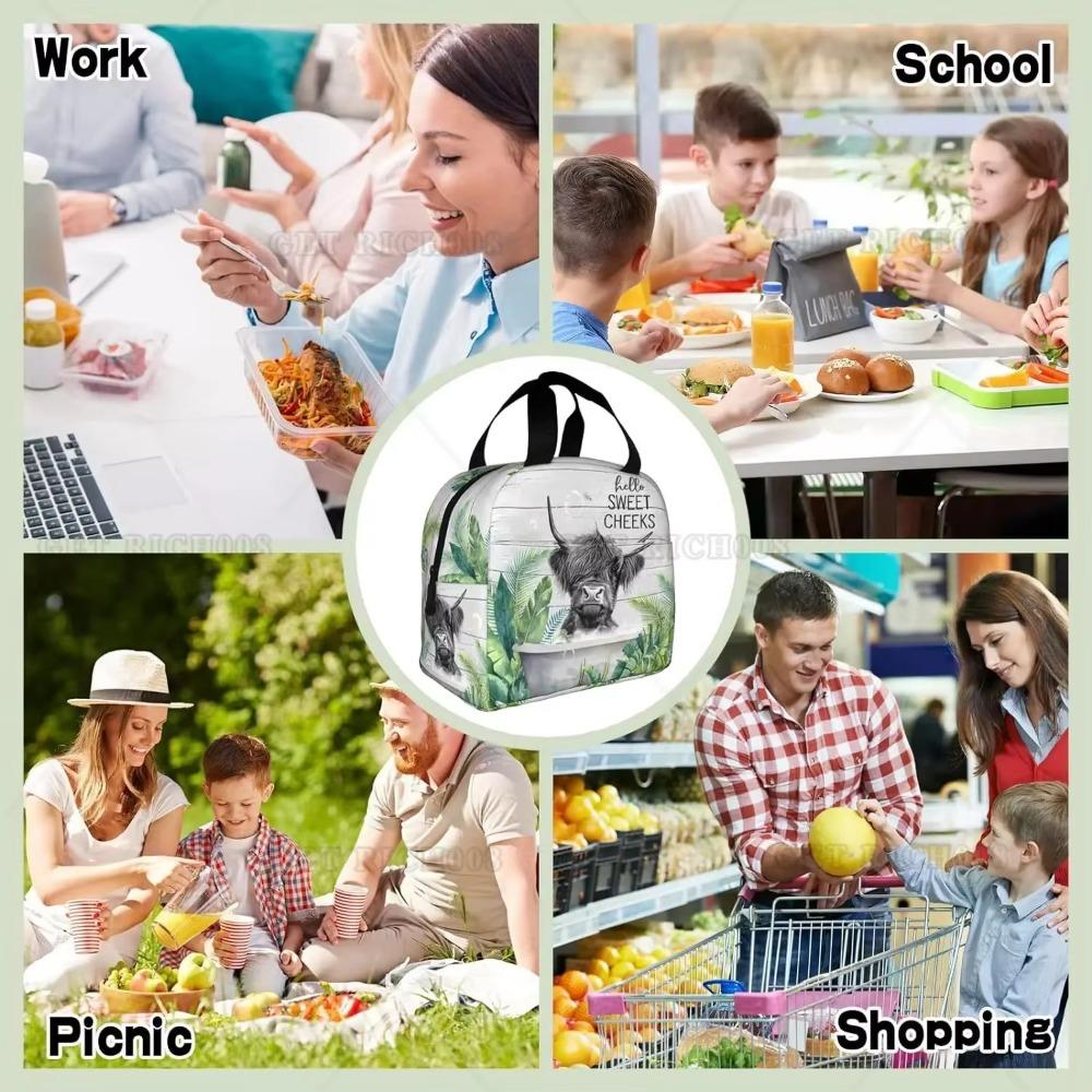 Lustige Lunchtasche mit Hochlandkuh-Print für Frauen und Männer Isolierte Tragbare Lunchtasche Frauen Männer Wiederverwendbare Tragetasche Umhängetaschen