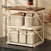 Dust Proof Storage Drawer Coffee Station Organizer with Drawer, Tiered Bar Organizer, Wooden Top Shelf, Pods Holder Wire Mesh Drawers for Tea