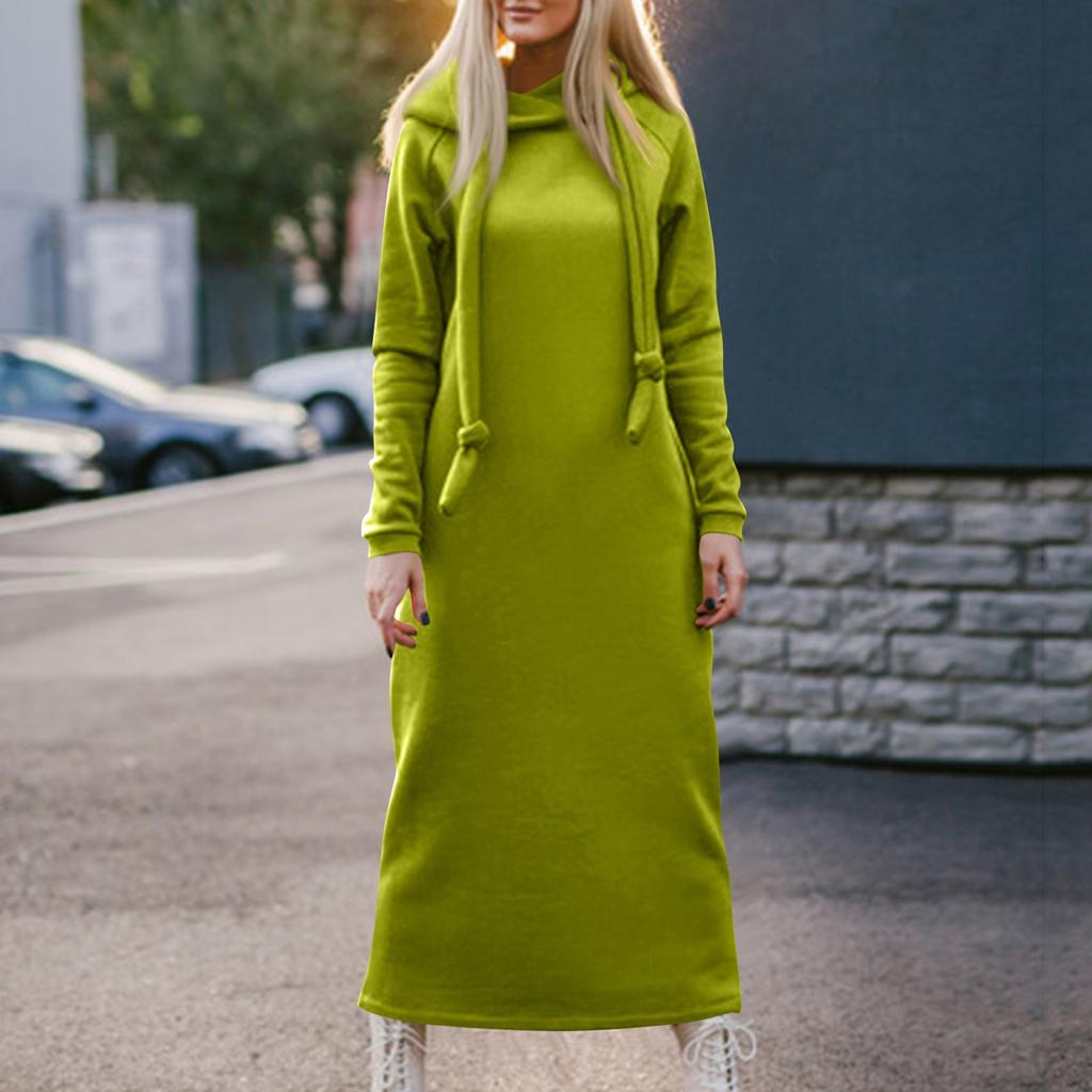 Women's Fashion Solid-color Long-sleeved Hooded And Fleece Long Sweatshirt