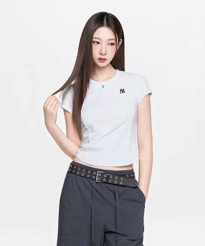 Emelbi Women'S Slim Crop Fit Cap Sleeve Short Sleeve T-Shirt Ny (White)