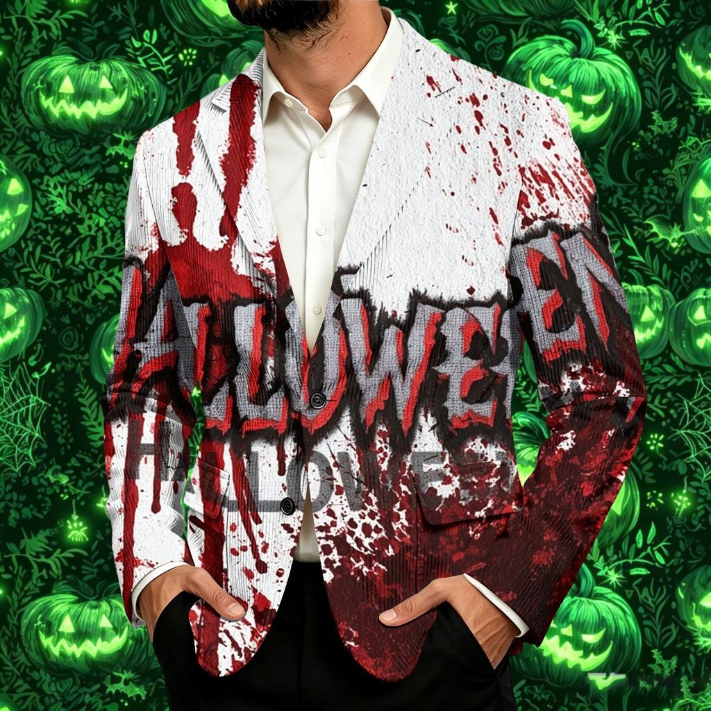 Men's Corduroy Business Casual with Halloween Print for Fall Parties and Everyday Wear
