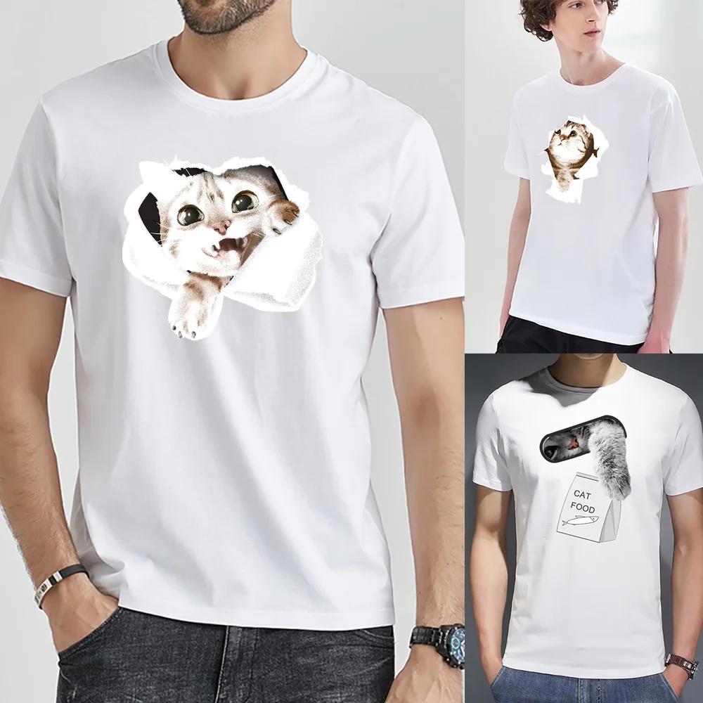 Men T-shirt Harajuku Summer Cat Printing Fashion Casual Street Short Sleeve T-shirts Top Comfortable Trend Clothes Streetwear