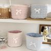 Cute Love Heart Storage Box Quilting Cotton Bow Desktop Storage Basket Large-Capacity Round Storage Frame Home Decoration