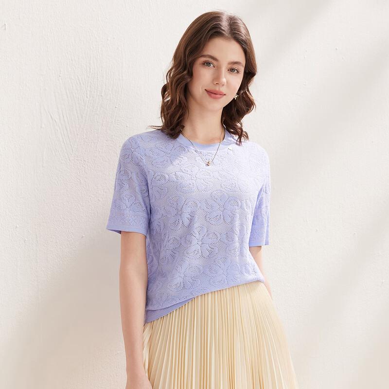 Zhaojun Women's Jacquard Knit Organza Short Sleeve Top