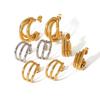 Simple Exqusite Classic Gold Plated Geometric Three Lines Chains Earrings Stainless Steel C-shaped Stud Earrings Daily Woman