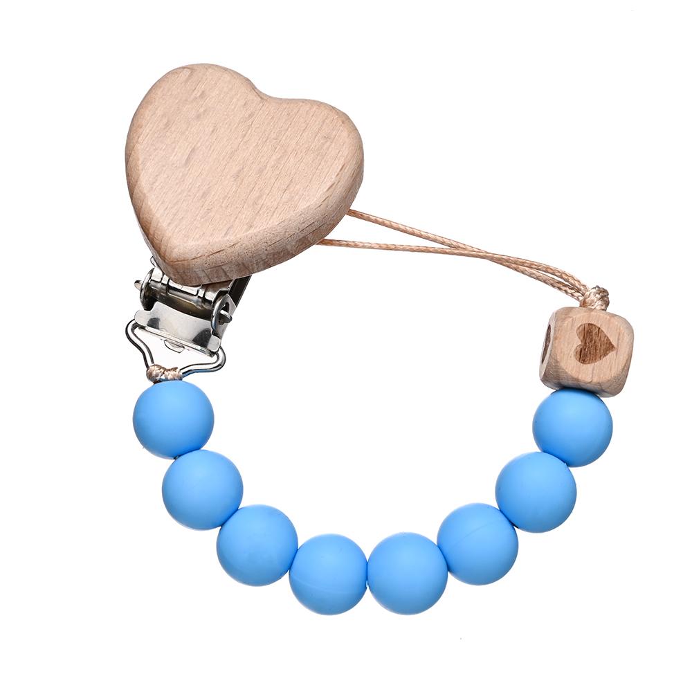 Pendant for Newborn Toys Gift New Beech Wooden Heart Beads Baby Pacifier Chain Clip Silicone Beads Dummy Nipple Holder Teether