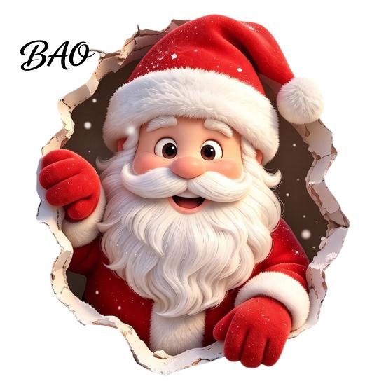 Holiday Wall Stickers for Cabinets 3D Christmas Santa Claus Stickers, Self Adhesive PVC Decals with Realistic Breaking Festive Murals Bedroom Effect,