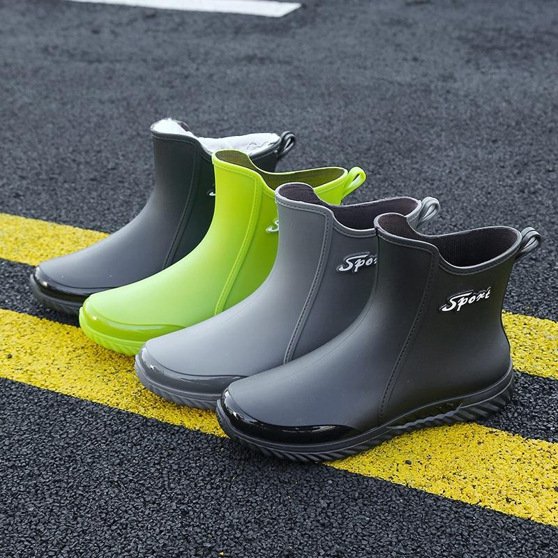 Regenschuhe Herren Thermofleece Kurze Regenstiefel Küche Rutschfeste Schuhe Low-Top Outdoor Autowäsche Wasserdichte Schuhe
