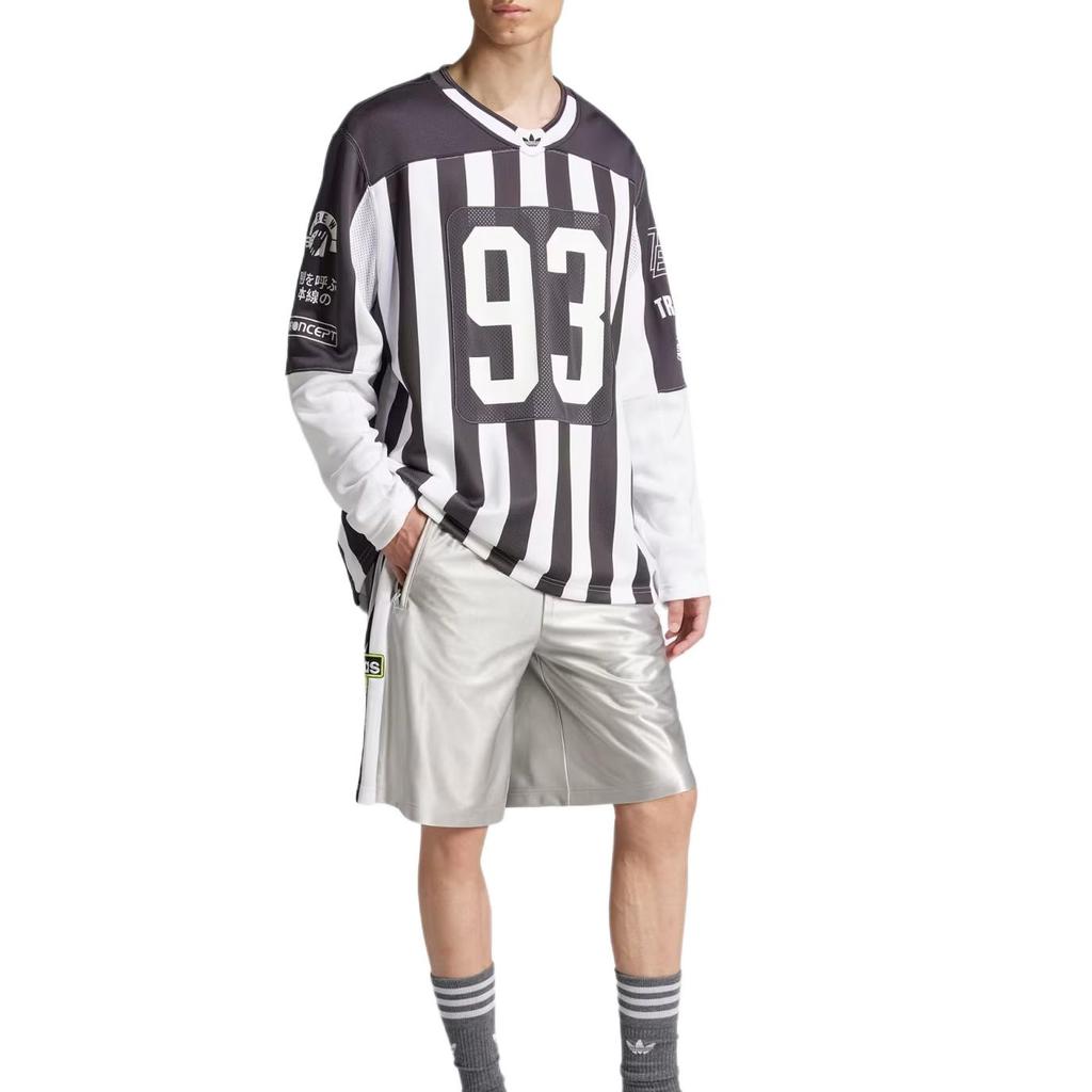 Adidas Originals Adilenium Ss24 Team 93 Jersey Fashion Long Sleeve Crew Neck Retro Football Shirt Men Tops Black White JM4943