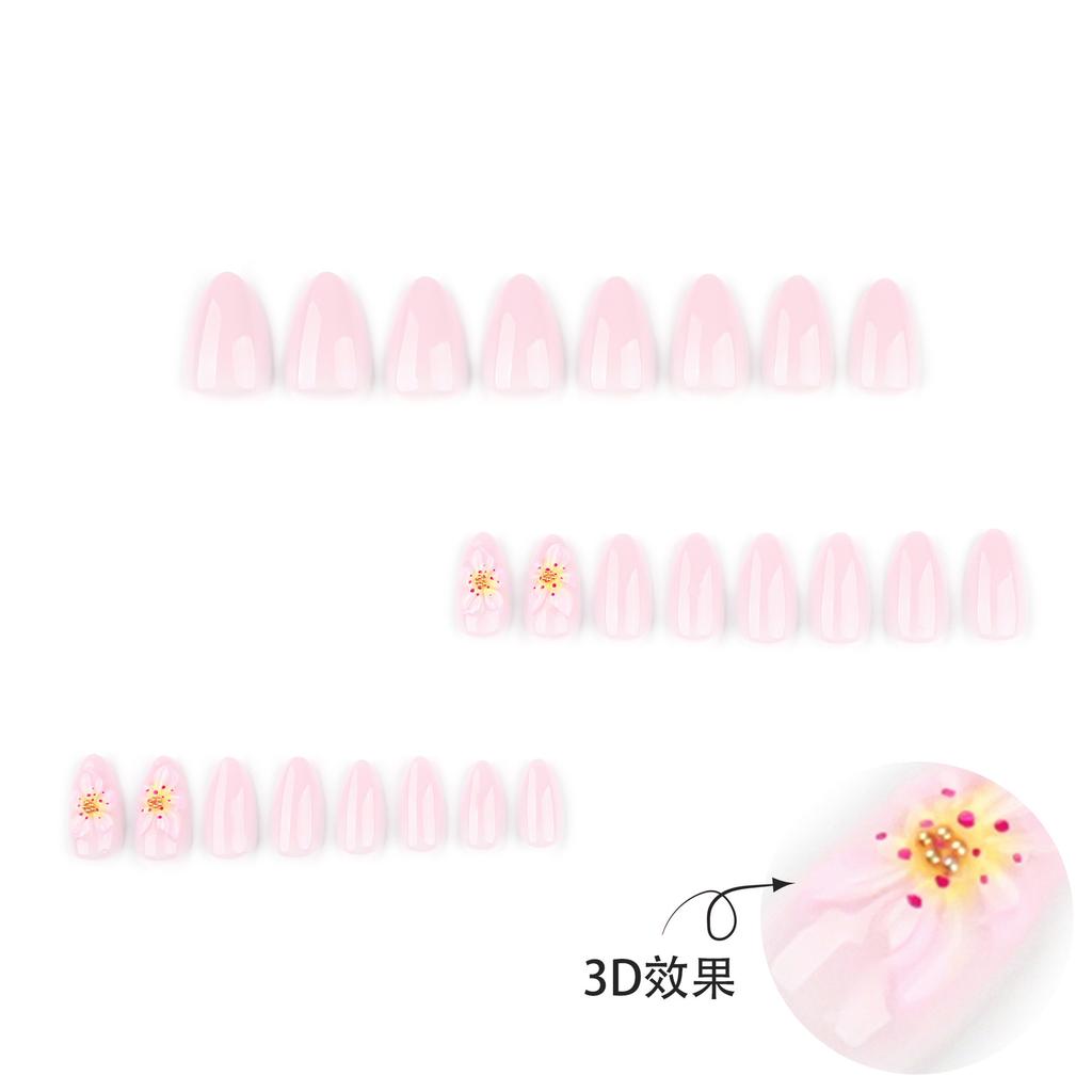 Short almond nail 3D three-dimensional fresh flower wearing nail piece hot-selling wearable nail art fake nail