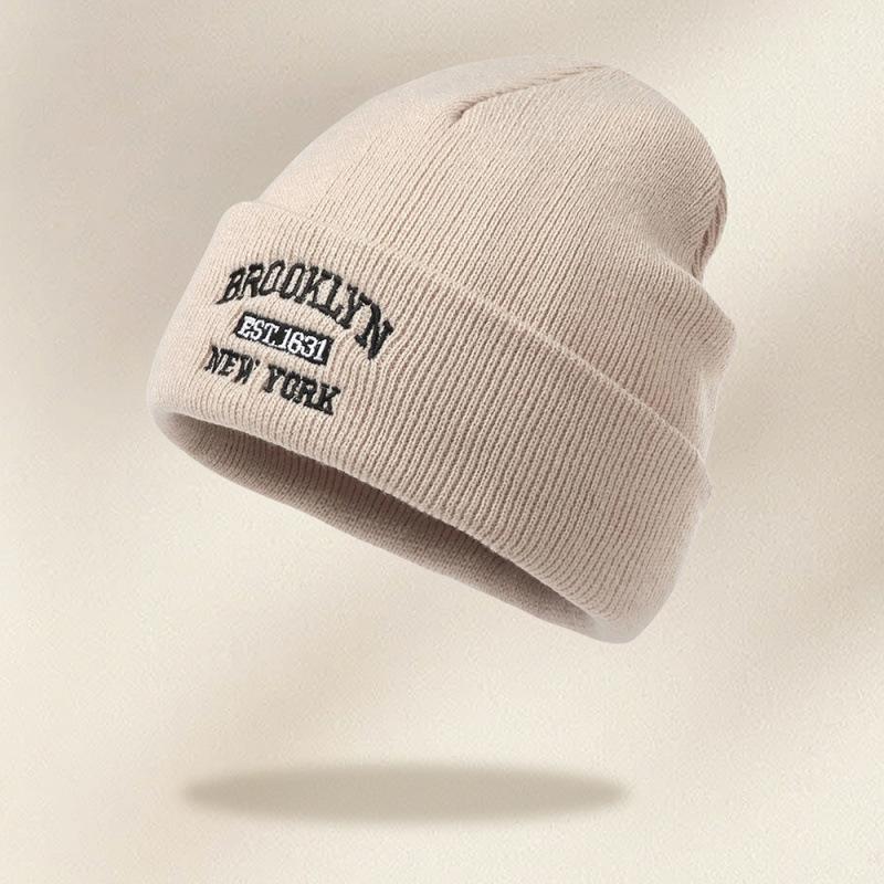 

1pc Winter Warm Double Layer Knitted Beanie Hat,outdoor Windproof Unisex Plain Color Skull Caps,Suitable for Holiday,daily Wear One Size хаки