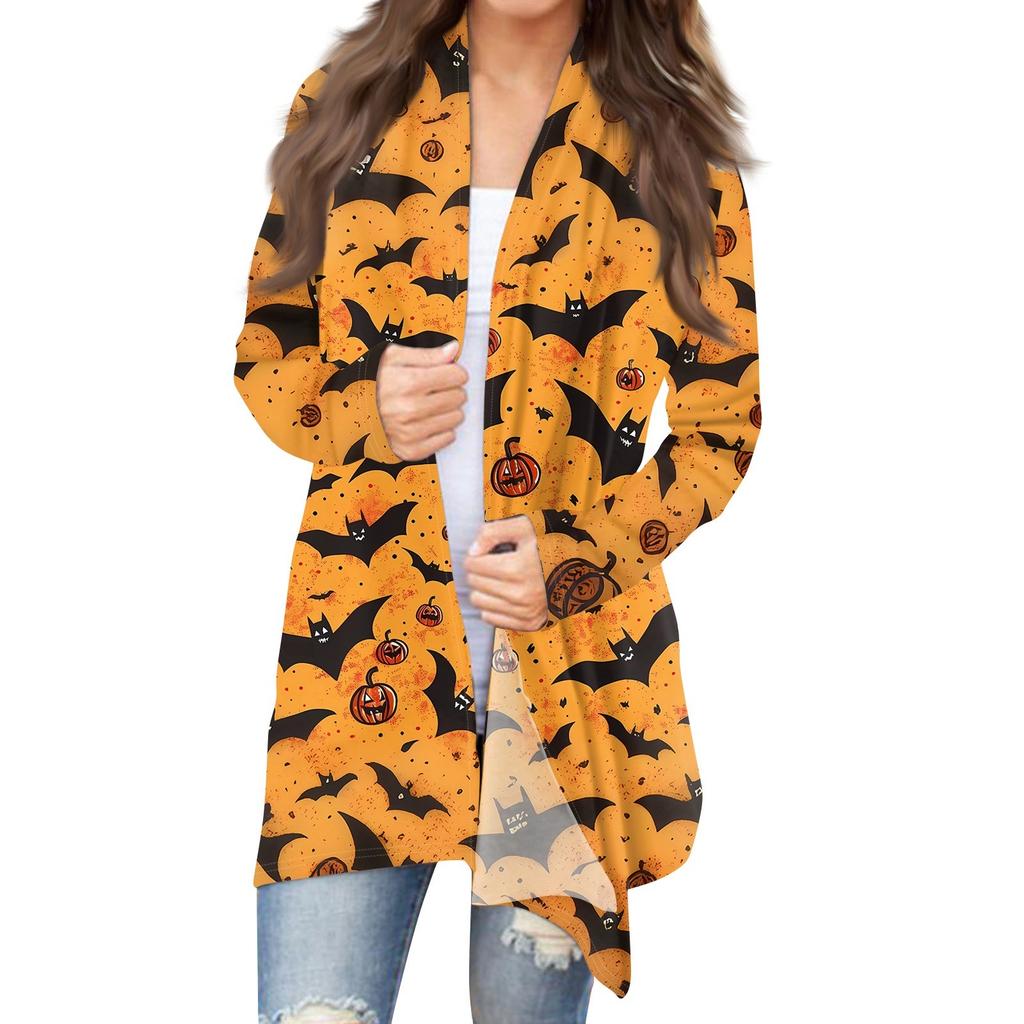 Women's Halloween Print Long Sleeve Front Cardigan Printed Top Lightweight Jacket